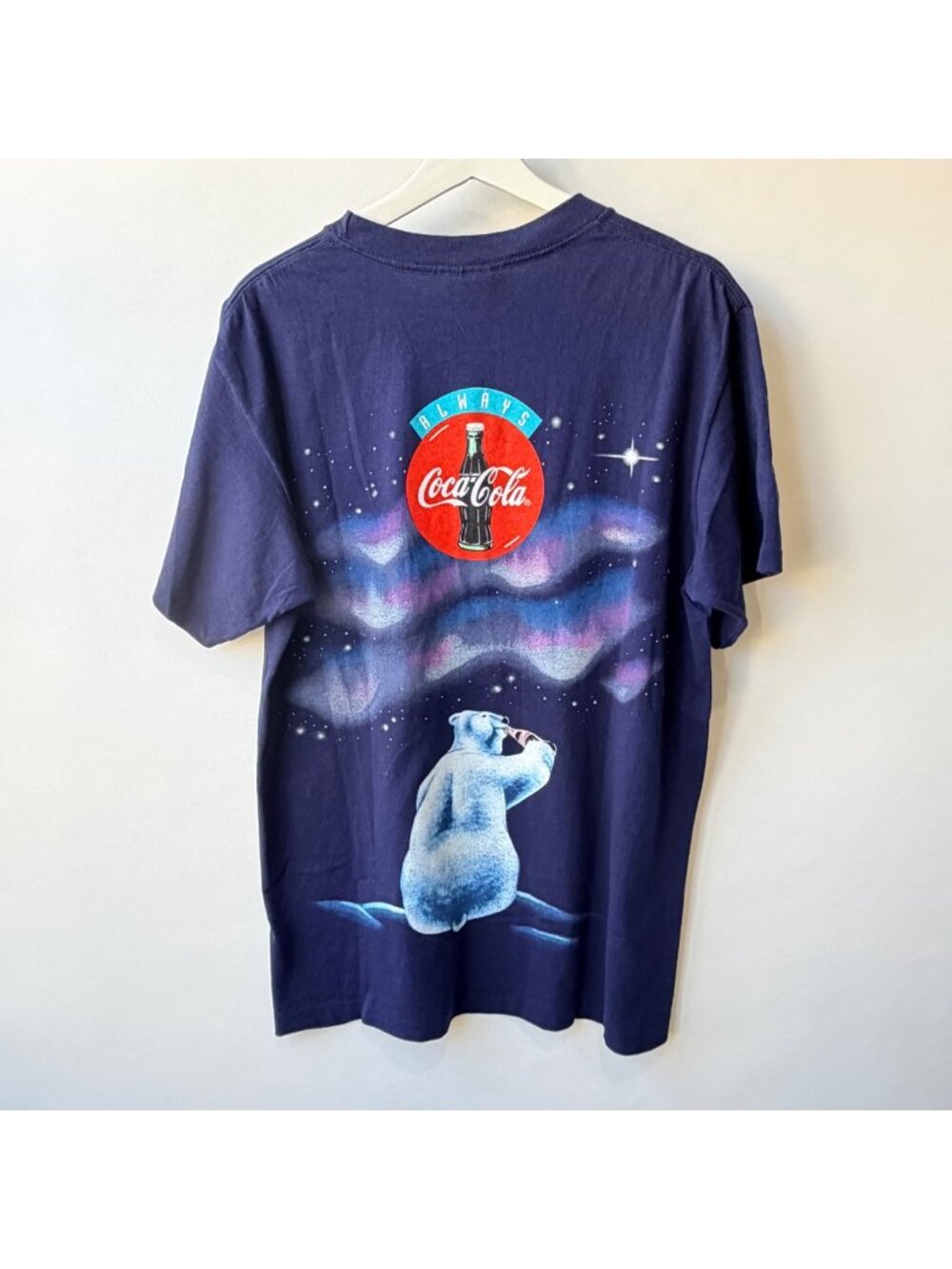 Vintage 1994 Coca Cola Polar Bear Northern Lights Graphic T-Shirt 90s *